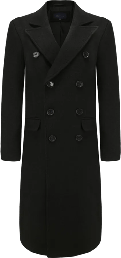 Men's Double-Breasted Knee Length Wool Blend Three Button Long Jacket Overcoat Top Coat Black Medium
