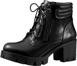 Allegra K Women's Round Toe Chunky Heel Lace Up Zipper Combat Boots 8.5 Black