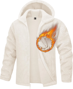 TACVASEN Men's Fuzzy Sherpa Jacket Fleece Lined Zip Up Hoodies Winter Thermal Work Casual Warm Jackets Plain Coats Beige Small