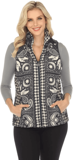 Johnny Was Sasha Mixed Print Zip Front Reversible Vest Boho Chic C48923