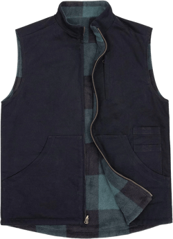 ZENTHACE Men's Reversible Casual Vest Flannel Fleece Lined Outdoor Work Safari Fishing Travel Vest Jacket Large Black/Green Plaid