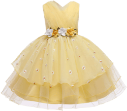 Floral Embroidery Layered Mesh Wedding Flower Girl Dress