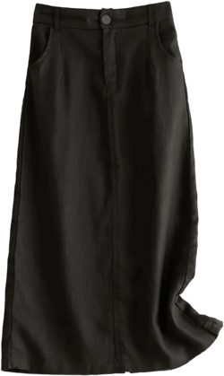 Mywinway Linen Skirts for Women Spring Summer Elastic High Waisted Cotton A Line Midi Skirt with Slit Small Black