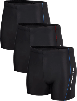 KANAV 3 Pack Men's Athletic Square Leg Swimsuit Jammers Durable Compression Swim Briefs Training Bathing Swimming Shorts Medium 3 Pack Black/Black/Black