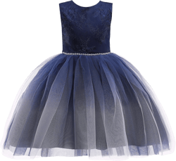 Glamulice Princess Sparkle Tulle Dress Little/Big Girls A Line Bridesmaid Wedding Birthday Party Pageant Tutu Dresses 4T Navy Blue + White - Knee Length