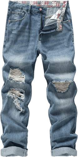 Men's Non-Stretch Ripped Regular Fit Straight-Leg Denim Pants Jeans