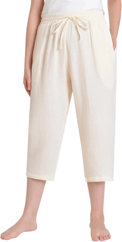 Weintee Women's Cotton Gauze Capris with Pockets for Summer