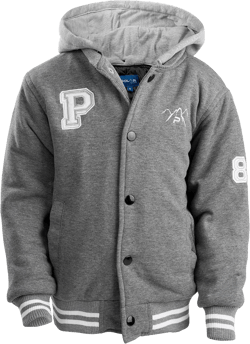 The Polar Club MENS' FLEECE VARSITY BASEBALL JACKET Grey X-Large