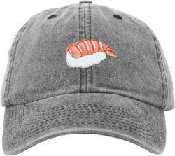 DALIX Shrimp Nigiri Embroidered Sushi Cotton Dad Hat Baseball Cap Adjustable Womens One Size Washed Black