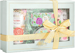4PC Rose Water Lotion Gift Set: Hand & Foot Cream, Soap, Scented Candle - Body Care for All Skin Types Skin Care Gift Set for Women Green