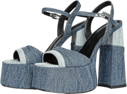 Platform Heels for Women Denim Chunky High Heel Sandals Peep Open Toe Ankle Buckle Strap Backless Heeled Sandals Casual Comfort Dress Sandals Shoes