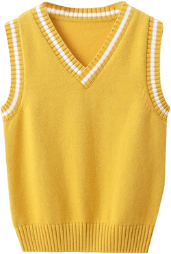 JiaYou Girls Boys Sweater Vest Unisex Cable Knit Cotton Uniform Vest 15 Years Yellow