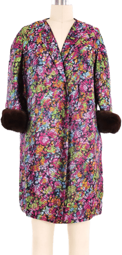 Fur Trimmed Multicolor Floral Brocade Jacket