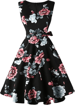 Dressever Women's 50s 60s Vintage Sleeveless Cocktail Party Dress with Pockets Large Pink Rose