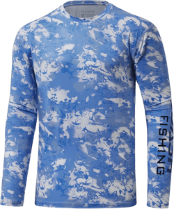 BASSDASH Men’s UPF 50+ Camo Long Sleeve Shirts Quick Dry Lightweight Performance Shirt for Outdoors Fishing Hiking X-Large Light Blue Ocean Wave Camo