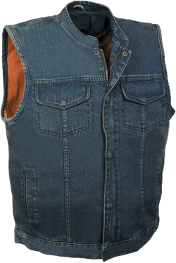 Men''s Denim SOA Club Style Biker Vest w/Zipper Front, Gun Pockets 3X-Large Blue
