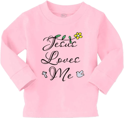 Kids Long Sleeve T Shirt Jesus Loves Me Christian Cotton Boy & Girl Clothes Funny Graphic Tee Soft Pink Design Only 2T: Clothing, Shoes & Jewelry