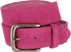 Men's Belt Rounded Edge Heel Bar Buckle Casual Jean Suede Leather Belt 1 1/2" Wide 38 Pink
