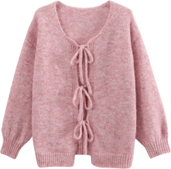 Lumister Cute Oversized Cardigan Sweaters for Women Y2K Long Sleeve V Neck Bow Tie Front Cadigan Knitwears Bow Tops Pink Small