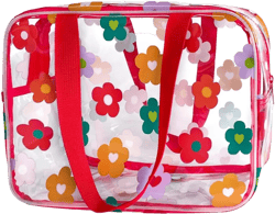 Clear Printed Floral Cosmetic Bag and 18x12x 5inch size Travel Pouch with Handle-Durable PVC Material,Versatile,Zipper Design Large Makeup bag for Women,Travel Essentials (Multifloral-L)