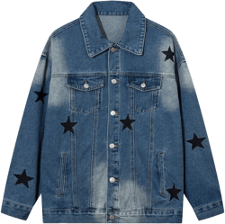 Men Denim Jacket XINGX Embroidered Spray Denim Jacket Men and Women Couple Jacket Spring and Autumn