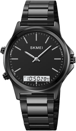 FANMIS Men's Multi-Function Electronic Watch Minimalism Ultra-Thin Analog Digital Watch Luminous Waterproof Watch Classics Business Watch Stainless Steel Band Watch Gifts for Men Black black