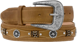 Texas Legacy Mens Taupe Concho Western Cowboy Leather Belt Silver Buckle 36