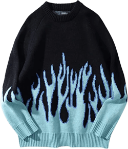Grunge Sweater Y2K Harajuku Hip Hop Knit Flame Pullover Fairycore Goth Fairy Streetwear Punk Oversized Tops Clothes X-Large Blue