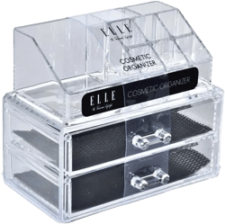 Acrylic Cosmetic Organizer with 2 Drawers & 3 Tiered Compartments, Clear Makeup Storage, Compact Vanity Organizer for Skincare and Makeup Brushes