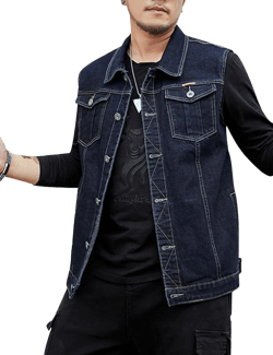 Men's Slim V-Neck Vest Button Up Unlined Denim Waistcoat X-Large 2#black
