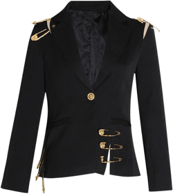 Loose Fit Black Hollow Out Pin Spliced Jacket Blazers New Lapel Long Sleeve Women Coat Large Black