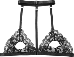 Womens Wet Look Lace Sheer Halter Neck Hollow Out Open Nipple Bra Top Bralette Lingerie Black X-Large