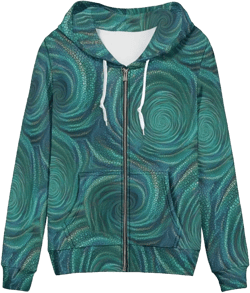 Irisjudy Women Sweatshirt Tops XS-5XL Island Tribal Sport Hoodies, Music Notes, Sunflowers Zip up Jackets Fall Pullovers Large Swirl Teal Green