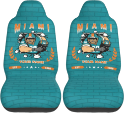 Custom Miami Car Seat Covers 1PC & 2PC, Personalized Car Seat Cover with Name Number, Custom Football Fan Gifts for Men Women, Universal Size Fit Most Car, Truck, SUV Miami One Size
