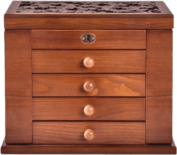 Wooden Jewelry Box for Women, 5-drawer Organizer Box of Solild Wood with Combo Lock for Jewelries, Watches, Necklace, Ring, Large Wooden Jewelry Box Organizer For Dresser Top Antique