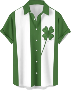 Retro Bowling Shirt Short Sleeve Shirts for Men St. Patrick's Day Floral Print Hawaiian Shirt Aloha Shirt Large St. Patrick's