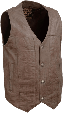 Milwaukee Leather LKM3702 Men's Leather V-Neck Western Style Motorcycle Rider Vest w/Classic Buffalo Snaps Closure Brown 4X-Large