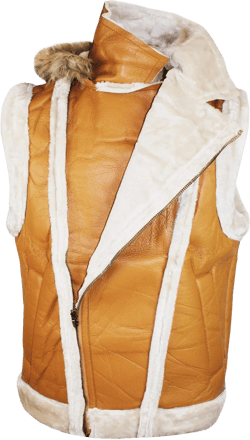 Men's Faux Fur Leather Shearling Hooded Vest with Zipper Closure Black Brown Tan Large Tan