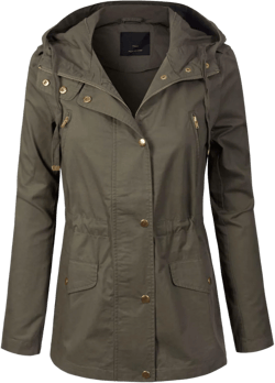 MixMatchy Women's Basic Military Anorak Jacket Zip Up Snap button Hooded Parka Safari Utility Coat with Pocket Medium A Olive