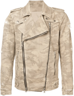 Balmain Destroyed Camouflage Print Biker Jacket