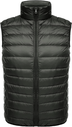 Locachy Men's Casual Lightweight Stand Collar Packable Down Vest Water-Resistant Sleeveless Puffer Vest X-Large Army Green