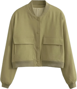 Women’s Spring Bomber Jacket Long Sleeve Button Down Casual Jackets Outerwear Windbreaker with Pockets Small Olive