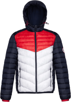Rokka&Rolla Men's Lightweight Puffer Jacket Water-Resistant Hooded Winter Coat X-Large Night Sky/Bright White/High Risk Red