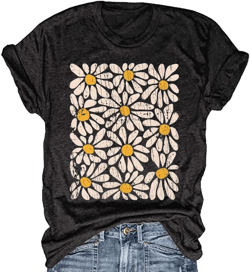 Womens Boho Floral Shirt Vintage Flower Graphic Tee T-Shirt Summer Short Sleeve T Shirts Cute T Shirt Tops X-Large A-b6a-black3
