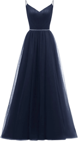 Spaghetti Straps Tulle Bridesmaid Dresses Long for Women V-Neck Beaded Belt Ruched Evening Wedding Prom Ball Gown 22 Navy