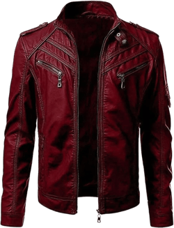 Mens Zipper Bomber Leather Jacket Decoration Motorcycle Pu Coat Plaid Warm Jackets Oversized Windbreaker