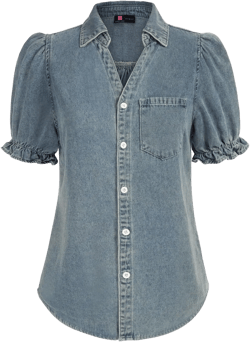 KANCY KOLE Womens Denim Shirts Button Down Short Puff Sleeve Lightweight Jeans Shirts with Pocket Business Casual Tops at Amazon Women’s Clothing store