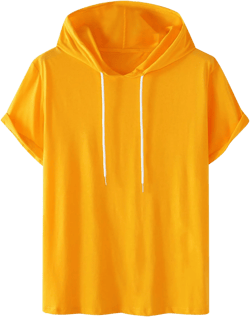 Men's Athletic Hoodies Solid Color Workout Shirts Lightweight Sweatshirts Short Sleeve Drawstrings Pullover T-Shirts Yellow Large