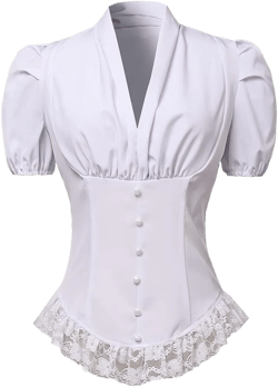 Womens Victorian Corset Tops Shirts Gothic Steampunk Lace Up Blouse Small White