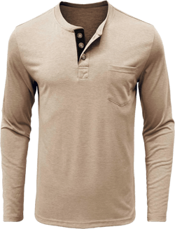 Men's Henley Shirt Lightweight Collarless T-Shirt Quarter Button Pullover Soft Casual Basic T-Shirt with Pockets 23001beige Large